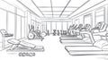 Sketch of a Modern Gym Interior with Treadmills, Ellipticals, and Dumbbells Royalty Free Stock Photo