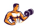 Gym logo. Bodybuilder lifting dumbbell vector illustration