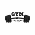 Gym logo. Fitness center logo design template. Black barbell isolated on white background Royalty Free Stock Photo