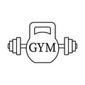 Gym logo. Kettlebell and barbell. Isolated outline vector illustration.
