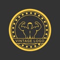 Gym logotype.Vintage Fitness logos. Circle Shape. Retro Style Logo template