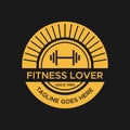 Gym logotype.Vintage Fitness logos. Circle Shape. Retro Style Logo template.Golden color