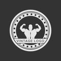 Gym logotype.Vintage Fitness logos. Circle Shape. Retro Style Logo template.White color