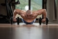 Gym Man Push-Up Strength Pushups With Dumbbell Royalty Free Stock Photo