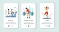 Gym mobile app onboarding screens vector template