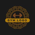 Gym ornament logotype.Vintage Fitness logos. Circle Shape. Retro Style Logo template