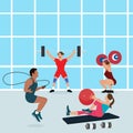 Gym people workout together fitness center exercise man woman health fit indoors Royalty Free Stock Photo