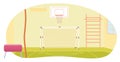 Gym for physical education lessons at school background. Room for PE with sports equipment vector illustration. Interior