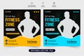 Gym promotional social media post design with photo placeholders. Gym business promotional poster vector with discount offers. Royalty Free Stock Photo