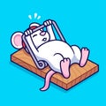 Gym rat, cartoon mouse bench pressing mousetrap Royalty Free Stock Photo