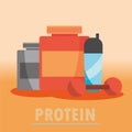 gym sport protein bottles water and barbell equipment in flat style