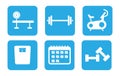 Gym sport training icon set dumbbell barbell weight plan hometrainer Royalty Free Stock Photo