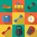 Gym sports equipment icons set. Royalty Free Stock Photo