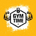 Gym Time Workout and Fitness Design Element Concept. Creative Vector On Grunge Background