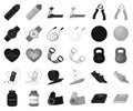 Gym and training black,monochrome icons in set collection for design. Gym and equipment vector symbol stock web
