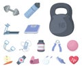 Gym and training cartoon icons in set collection for design. Gym and equipment vector symbol stock web illustration.