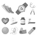 Gym and training monochrome icons in set collection for design. Gym and equipment vector symbol stock web illustration.