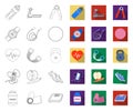 Gym and training outline,flat icons in set collection for design. Gym and equipment vector symbol stock web illustration