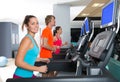 Gym treadmill group running indoor