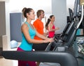 Gym treadmill group running indoor