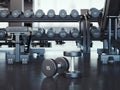 Gym with white walls and dark floor, 3d rendering
