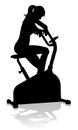 Gym Woman Silhouette Stationary Exercise Spin Bike Royalty Free Stock Photo