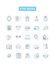 Gym work vector line icons set. Exercise, Fitness, Aerobics, Benchpress, Cardio, Squats, Weights illustration outline