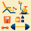 Gym, Workout Equipment Vector Illustration Set