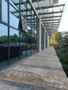 The gymnasium of the middle school campus, outside door, frame structure, glass window Royalty Free Stock Photo