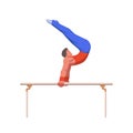 A gymnast with an athletic physique performs a vault, athlete springs onto a vault with his hands. Royalty Free Stock Photo