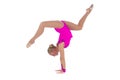 Gymnast in a costume doing stretching exercise Royalty Free Stock Photo