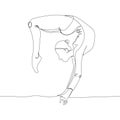 Gymnast doing an exercise on uneven bars, bridge exercise one line art. Continuous line drawing sports, fitness, pilates