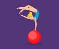 Gymnast girl entertains audience, showing strength exercises, gymnastics and acrobatics.