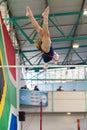 Gymnast Girl Parallel Bars Swing Hand Switch Royalty Free Stock Photo