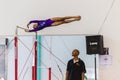 Gymnast Girl Swinging Bars Coach Royalty Free Stock Photo