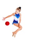 Gymnast jumping with a ball Royalty Free Stock Photo