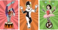 Gymnast mime clown and juggler circus characters Royalty Free Stock Photo