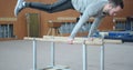 Gymnast performing planche push up