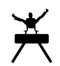 Gymnast on pommel horse vector  silhouette isolated on white background. Sport man artistic gymnastic performer. Athlete on gym. Royalty Free Stock Photo