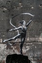 Gymnast with ribbon - Banksy graffiti in Irpin, Ukraine