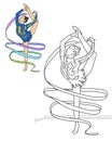 Gymnast with ribbon Coloring page Royalty Free Stock Photo