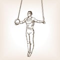 Gymnast on rings sketch style vector illustration