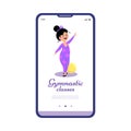 Gymnastic classes for kids mobile page with child gymnast, vector illustration.