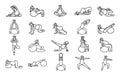 Gymnastic for pregnant icon set. Set of 20 Yoga poses for Pregnant women. Prenatal exercise. Fitness healthy lifestyle.