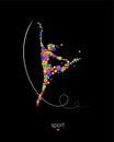 Gymnastic sport logo, emotions in sport, gymnast looks like vivid colored rounds isolated