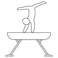 Gymnastics. An athlete performs an exercise on a gymnastic balance beam. Sketch. Vector icon. Isolated white background. Coloring