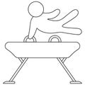 Gymnastics. The athlete performs swing movements with his legs on a gymnastic horse. Sketch. Vector icon.