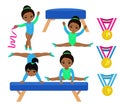 Gymnastics cute multicultural girls set.