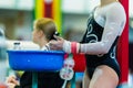 Gymnastics Girl Chalking Hands Closeup