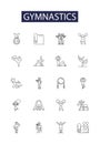 Gymnastics line vector icons and signs. exercise, athlete, body, gym, gymnast, gymnastics, girl,young outline vector